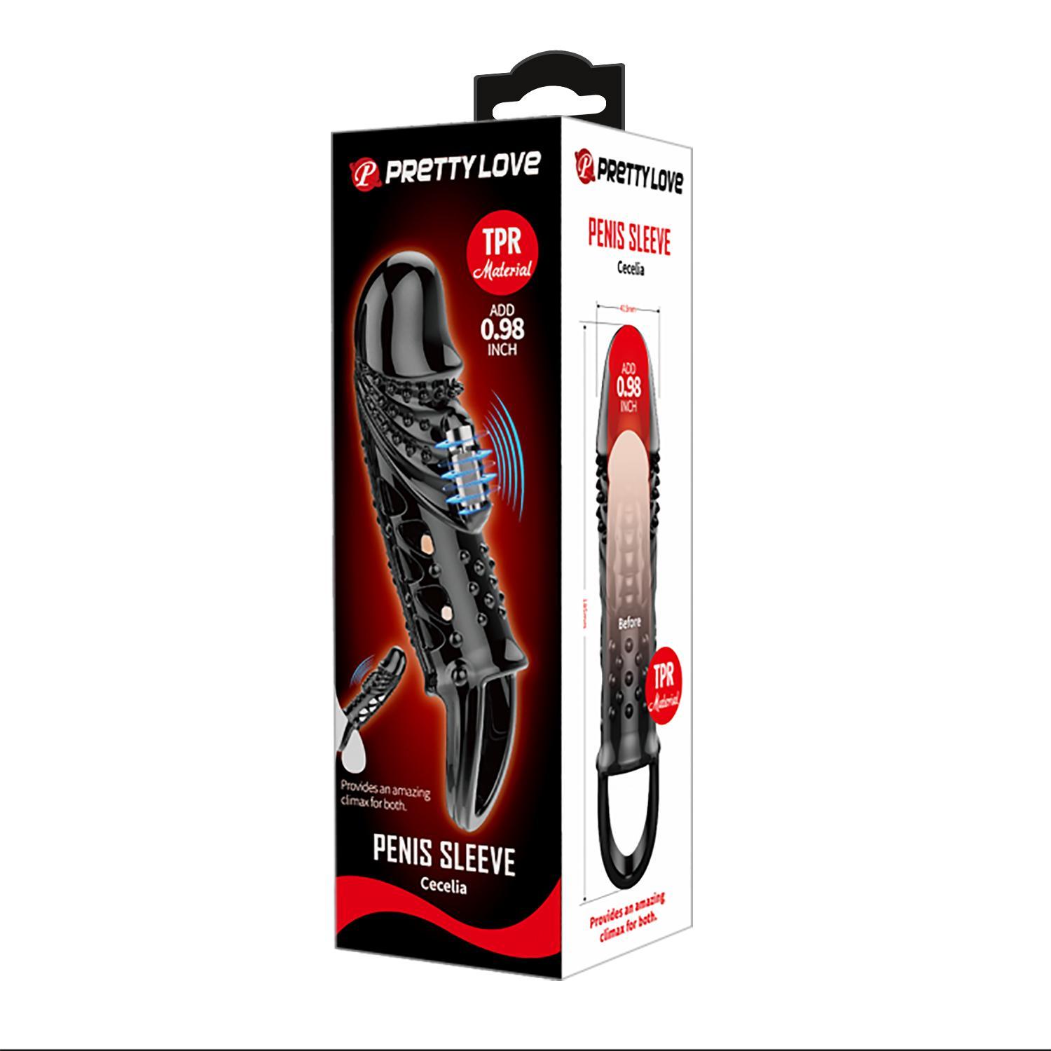 PRETTY LOVE - Cecelia, TPR material, penis sleeve, vibration, 3LR936 battery. 40.5*185
