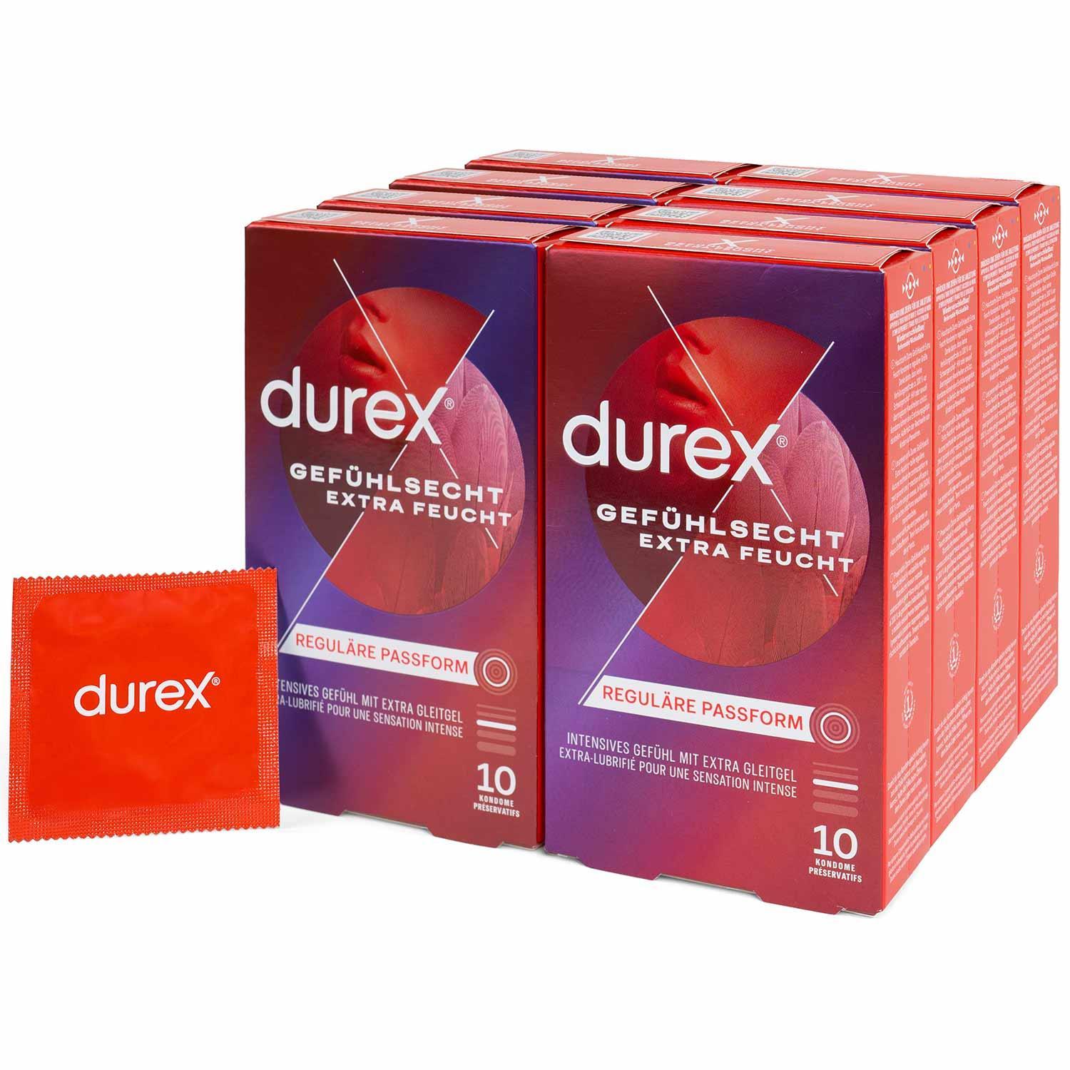 Durex Gefühlsecht Extra Feucht Condoms 10pcs, with Reservoir, Extra Lubrication, Ø 56mm, 195mm