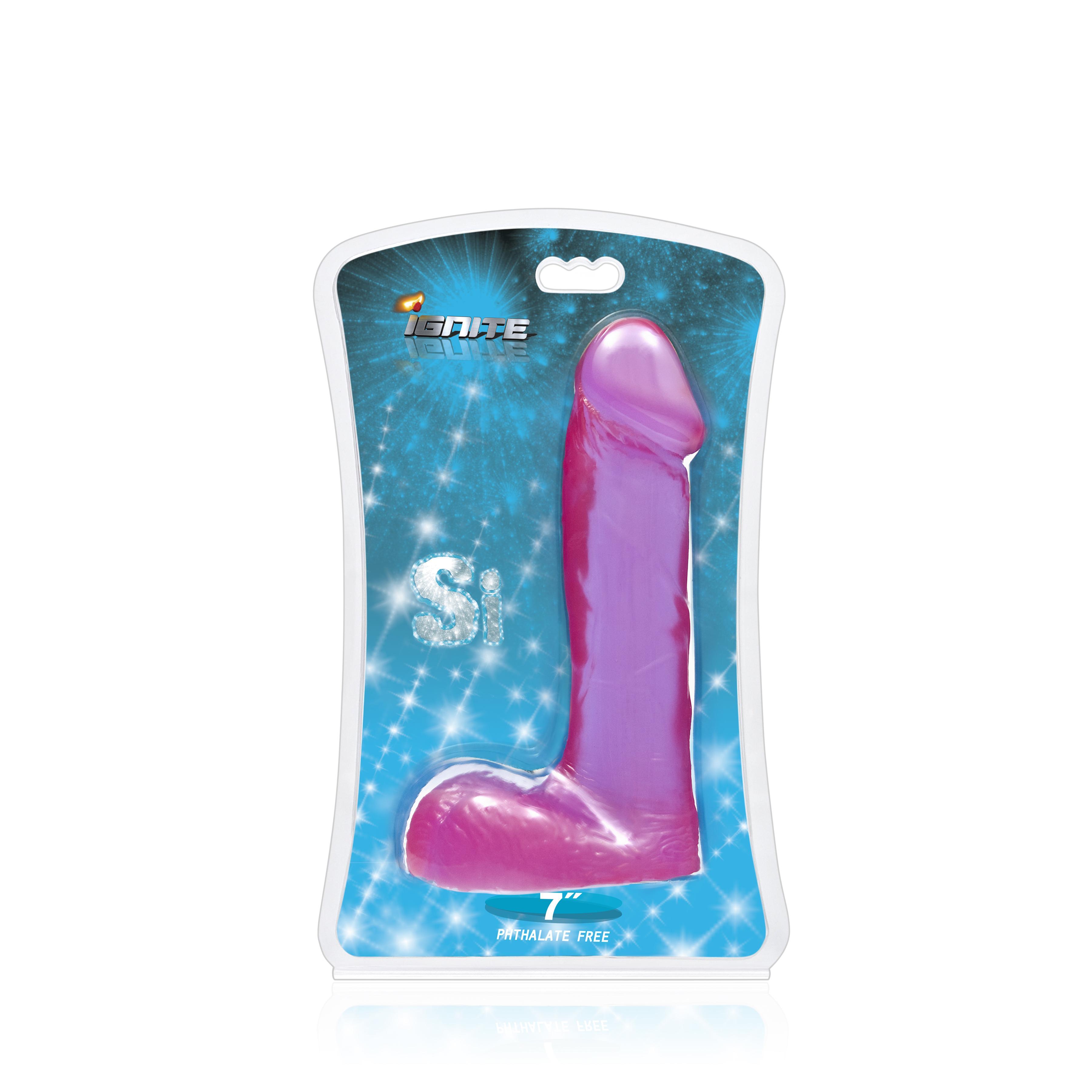 SI IGNITE Cock with Balls Dildo, Purple, 18 cm