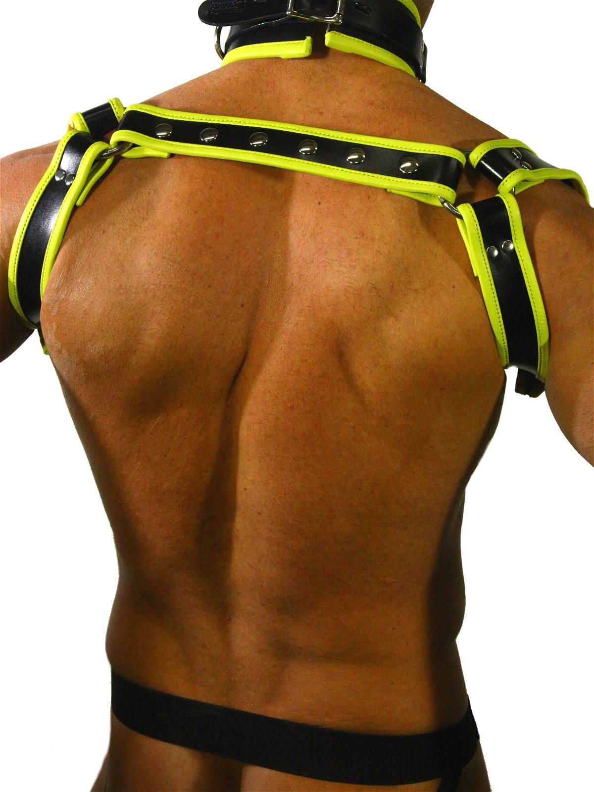 Rude Rider Shoulder Backstrap Harness Leather Black/Yellow, L size