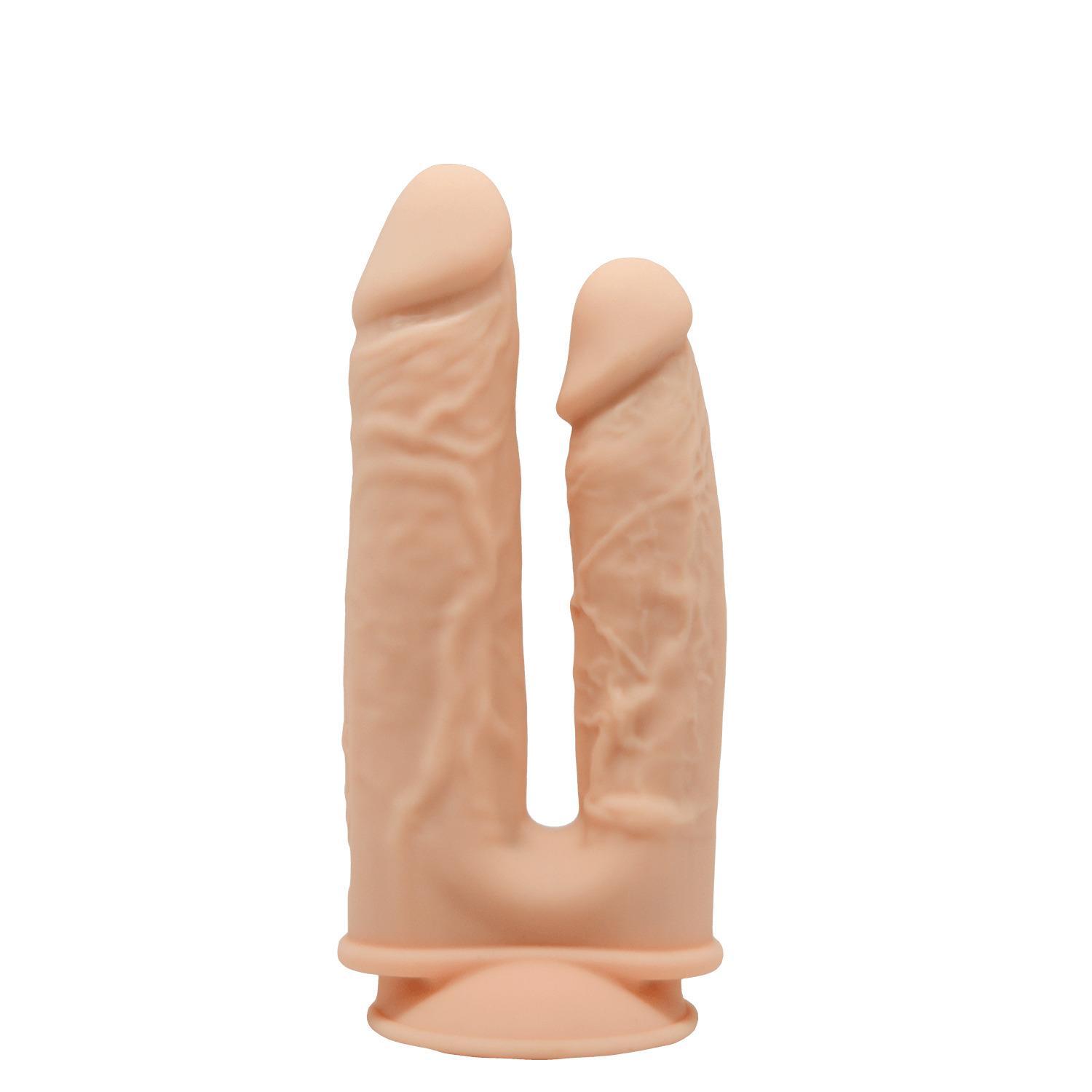 SILEXD Premium Silicone Dildo Model 1 Double Penetration (No Motor), 17,5 & 19,5 cm, Flesh