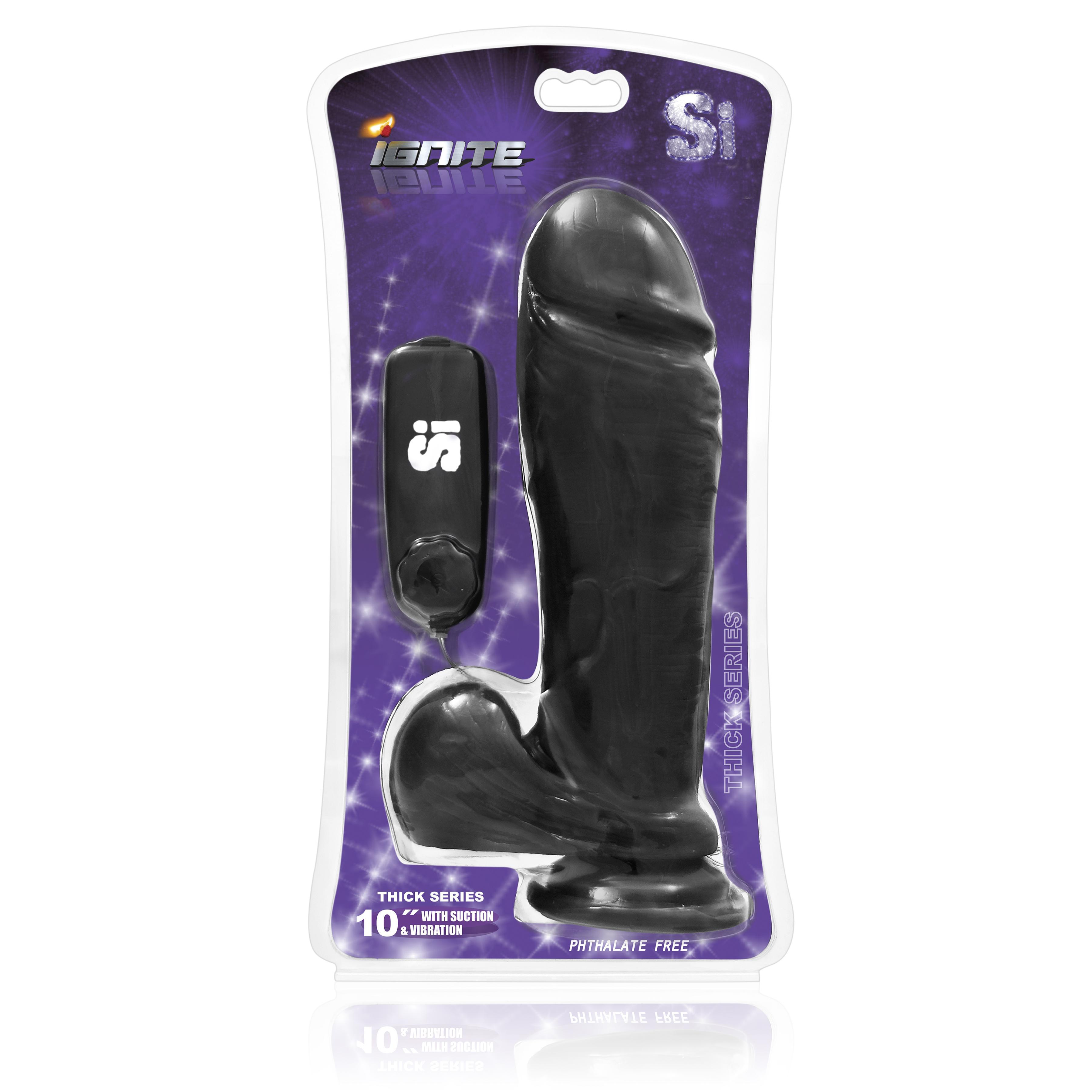 SI IGNITE Vibrating Thick Cock with Balls and Suction, 25 cm, Black