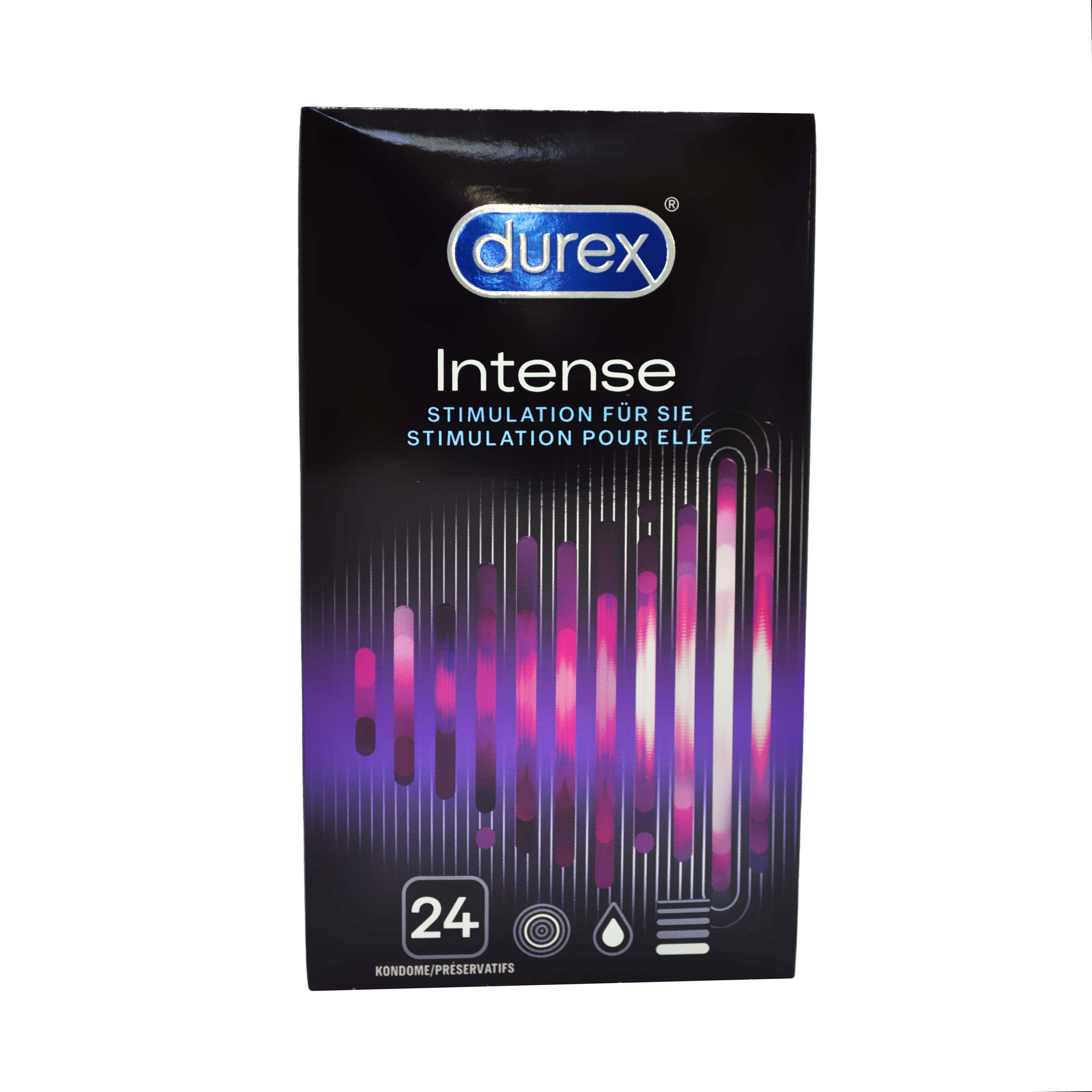 Durex Intense Condoms 24pcs, Nubbed and Ripped, with Reservoir, Ø 56mm, 195mm