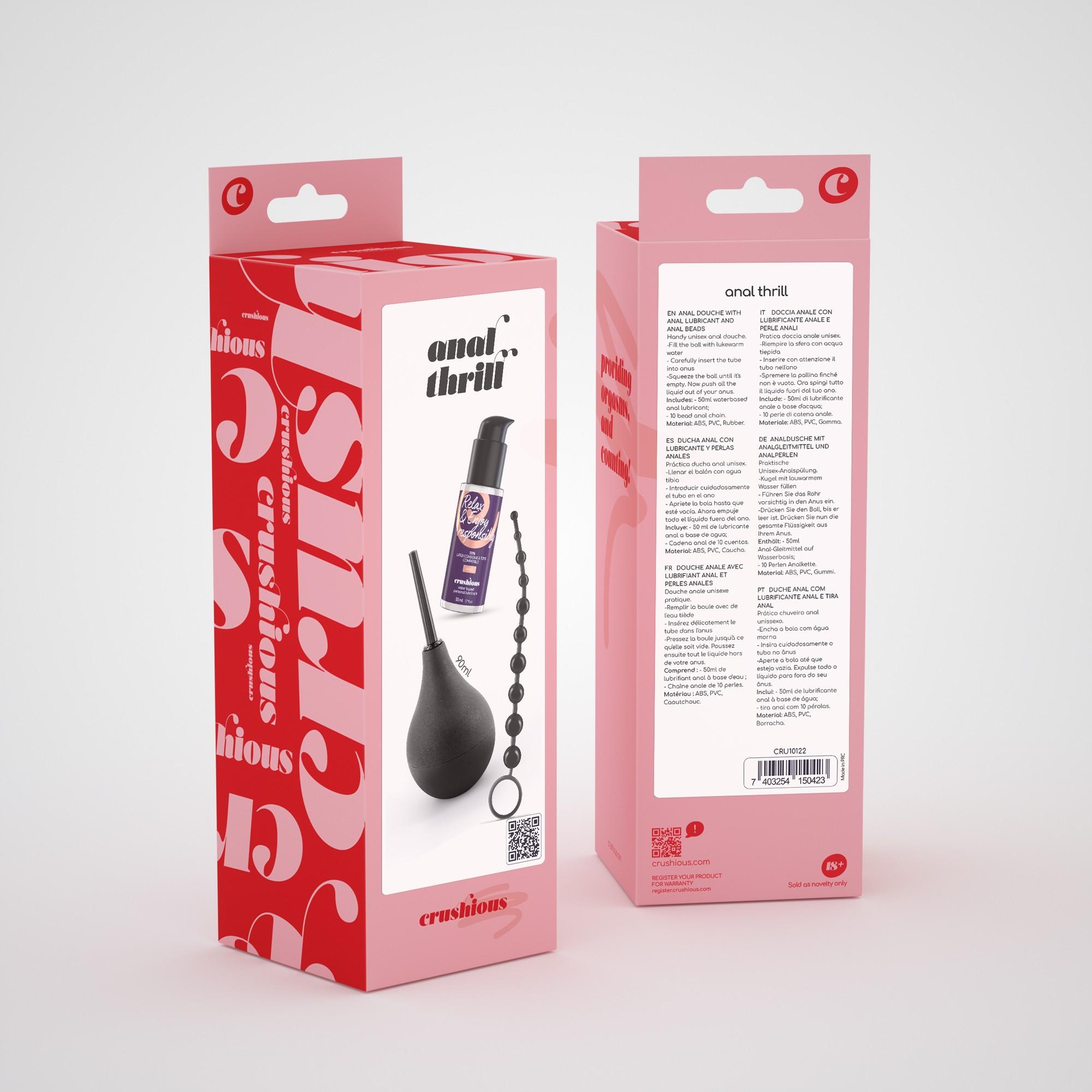 Crushious Anal Thrill Anal Douche 90Ml With Anal Lubricant 50Ml And 10 Bead Anal Chain