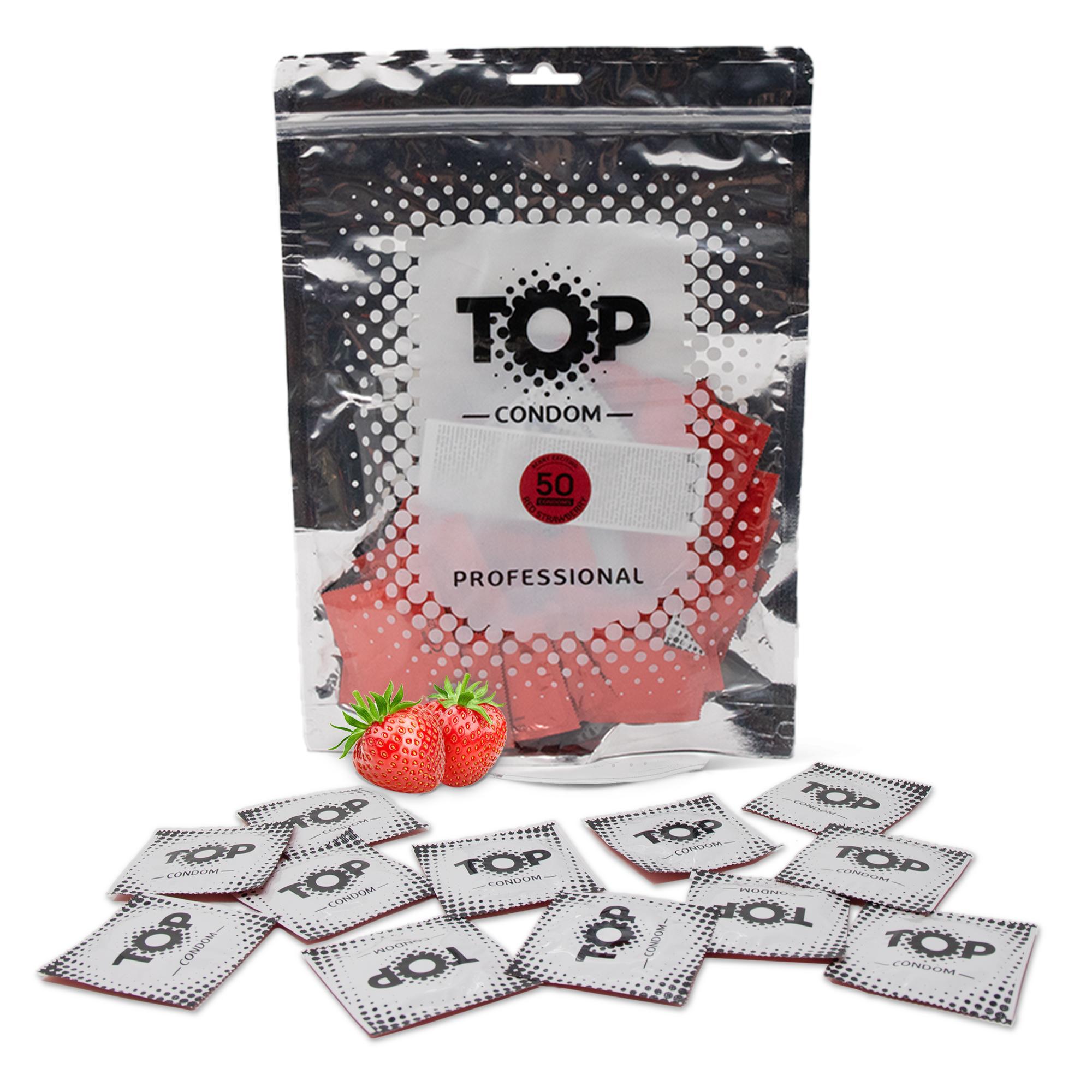 TOP Condoms Red: Berry Exciting - Strawberry Play, Packs of 50