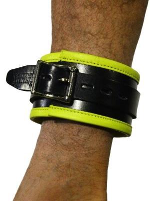 RudeRider Ankle Cuffs with Padding Leather Black/Yellow (Set of 2) One Size