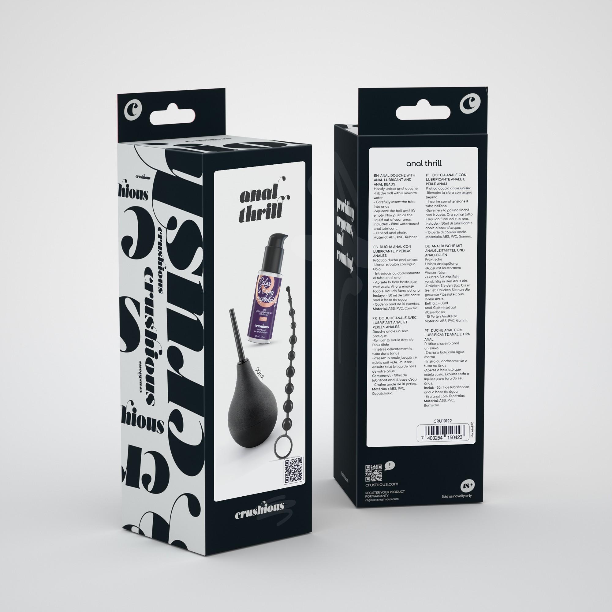 Crushious Anal Thrill Anal Douche 90Ml With Anal Lubricant 50Ml And 10 Bead Anal Chain