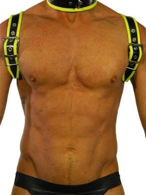 Rude Rider Shoulder Backstrap Harness Leather Black/Yellow, L size