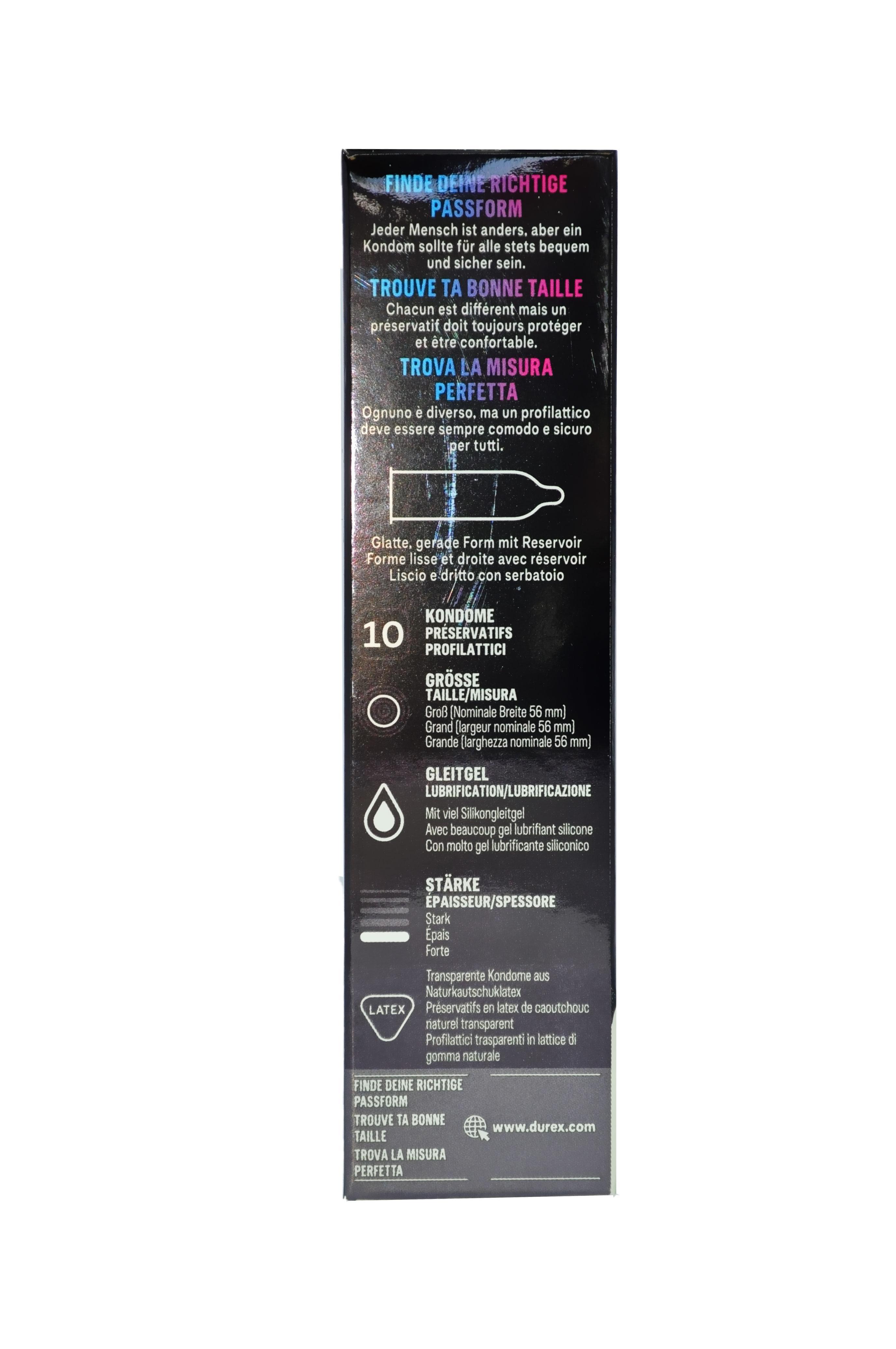 Durex Perfect Glide 10pcs, Condoms, with Reservoir, Extra Moist, Ø 56mm, 200mm
