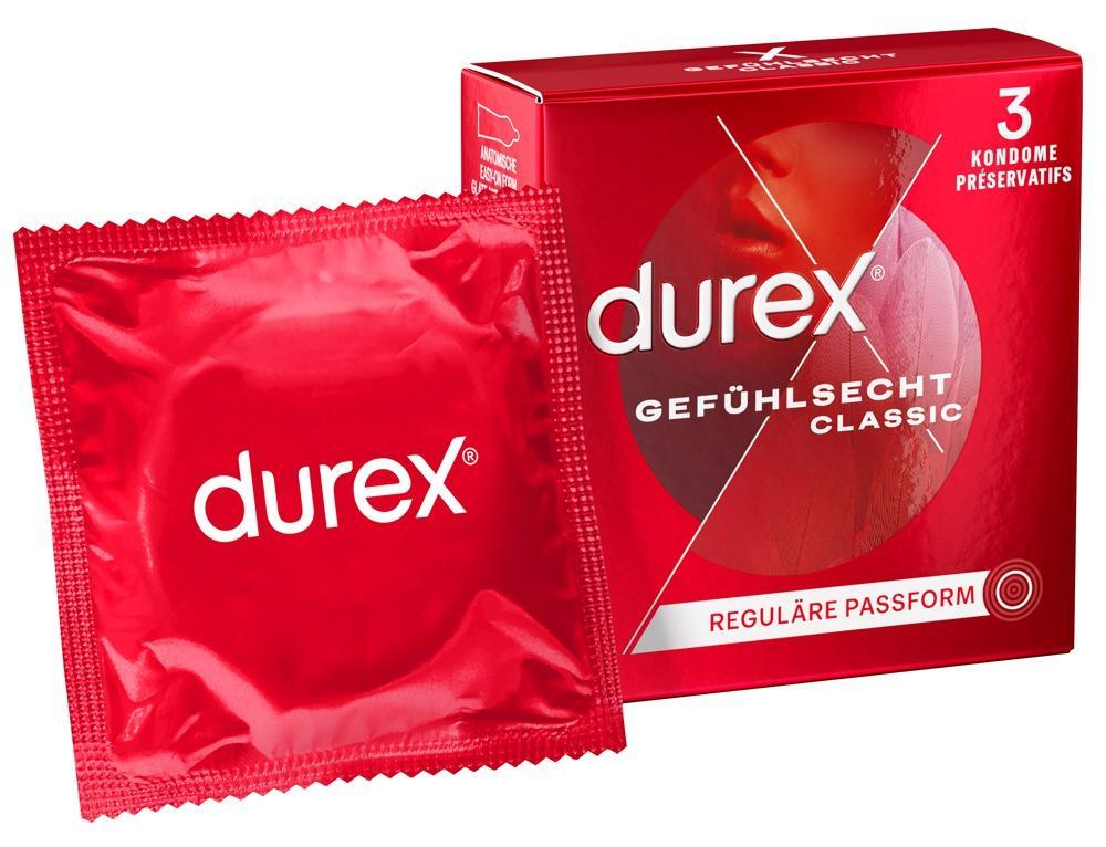 Durex Gefühlsecht Classic Condoms 3pcs, with Reservoir, Ø 56mm, 195mm