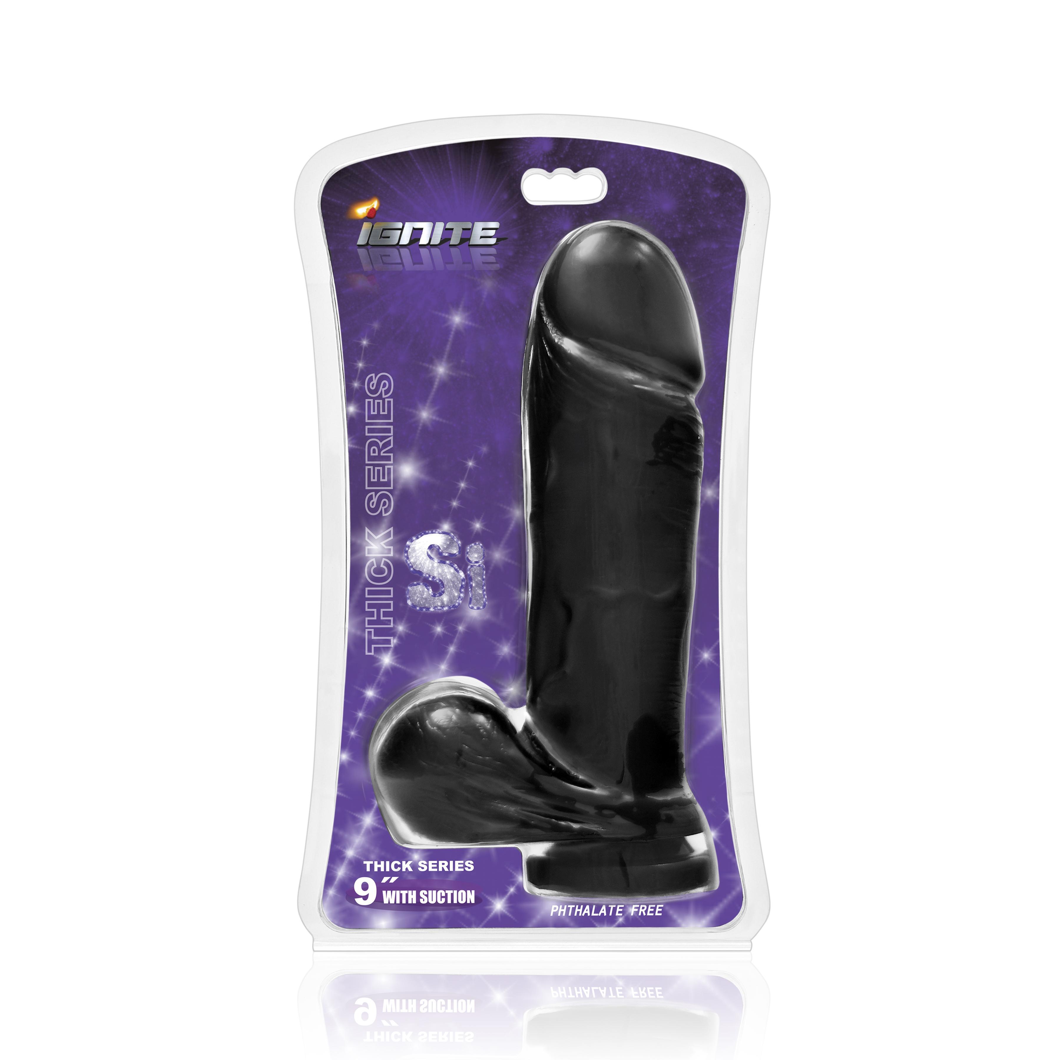 SI IGNITE Thick Cock with Balls and Suction, Black, 23 cm