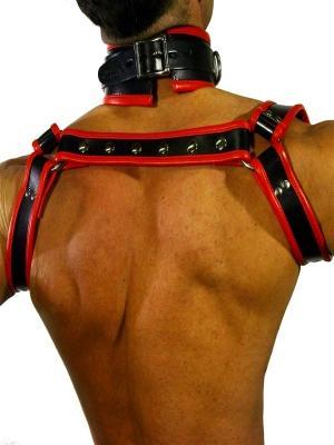 Rude Rider Shoulder Backstrap Harness Leather Black/Red, XL size