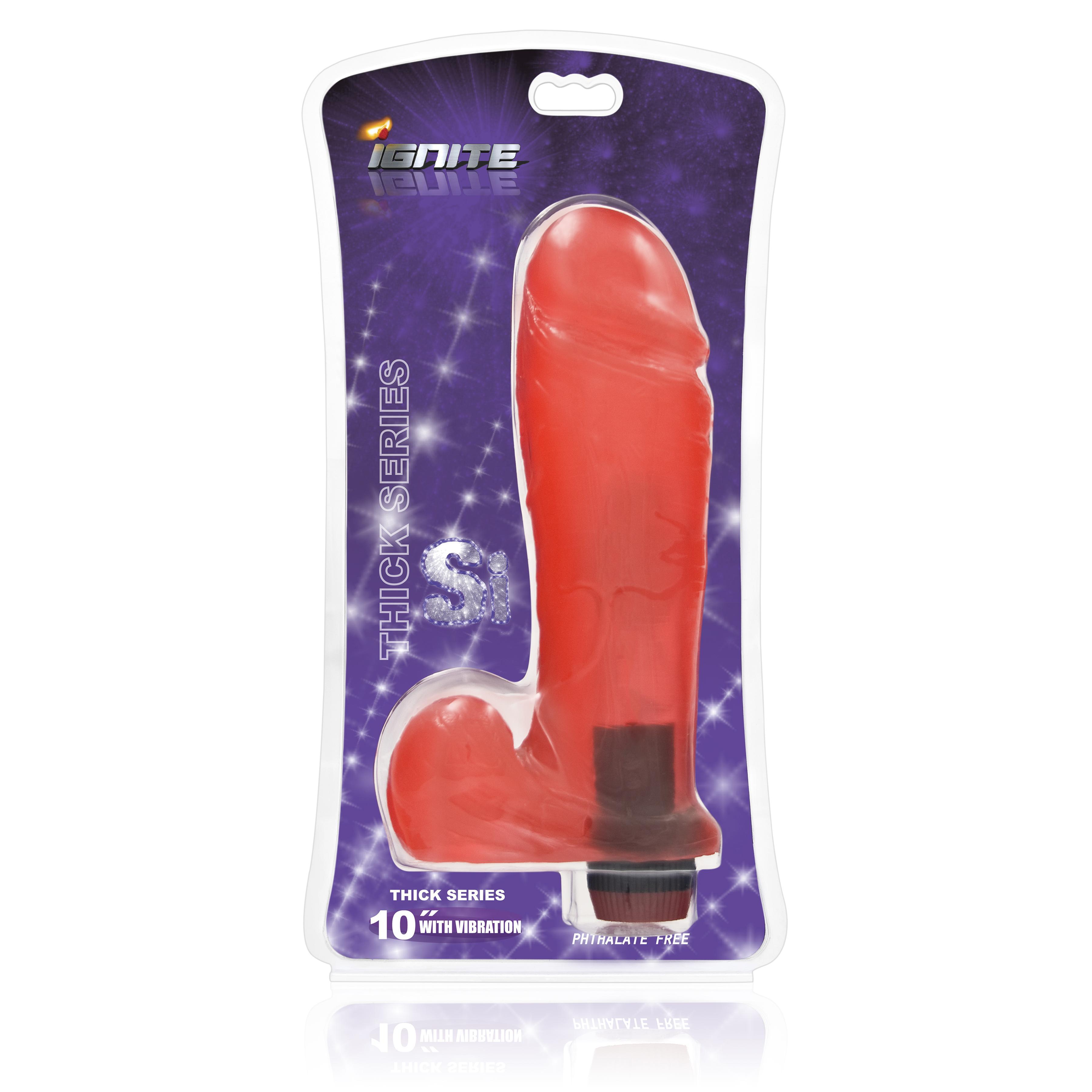 SI IGNITE Thick Cock with Balls and Vibration, 25 cm, Red