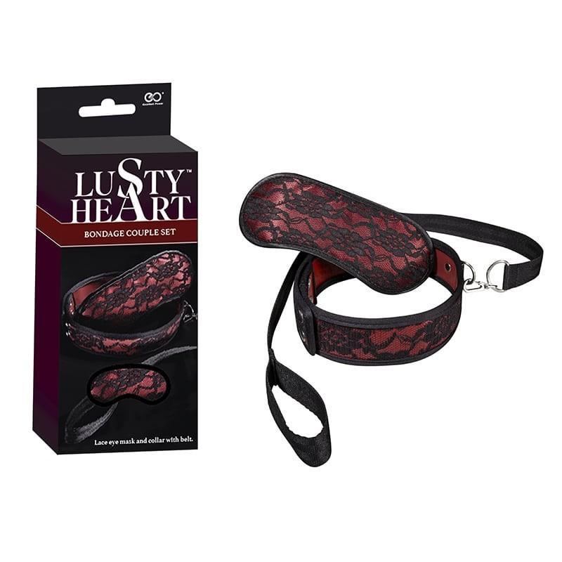 Lusty Heart - Bondage Couple Set Collar and Eye Mask, red