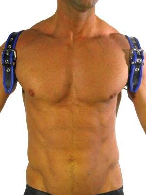 Rude Rider Shoulder Backstrap Harness Leather Black/Blue, S size