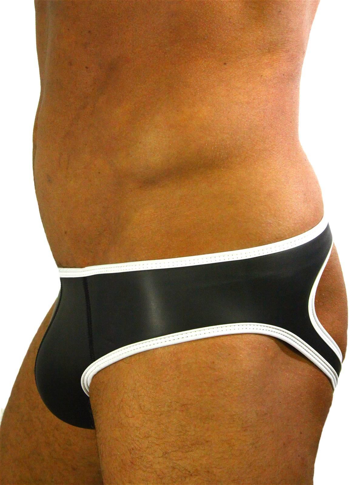 Rude Rider Neoprene Brief Open Back Bottoms Black/White, L size