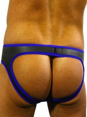Rude Rider Neoprene Brief Open Back Bottoms Black/Blue, M size