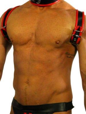 Rude Rider Shoulder Backstrap Harness Leather Black/Red, M size