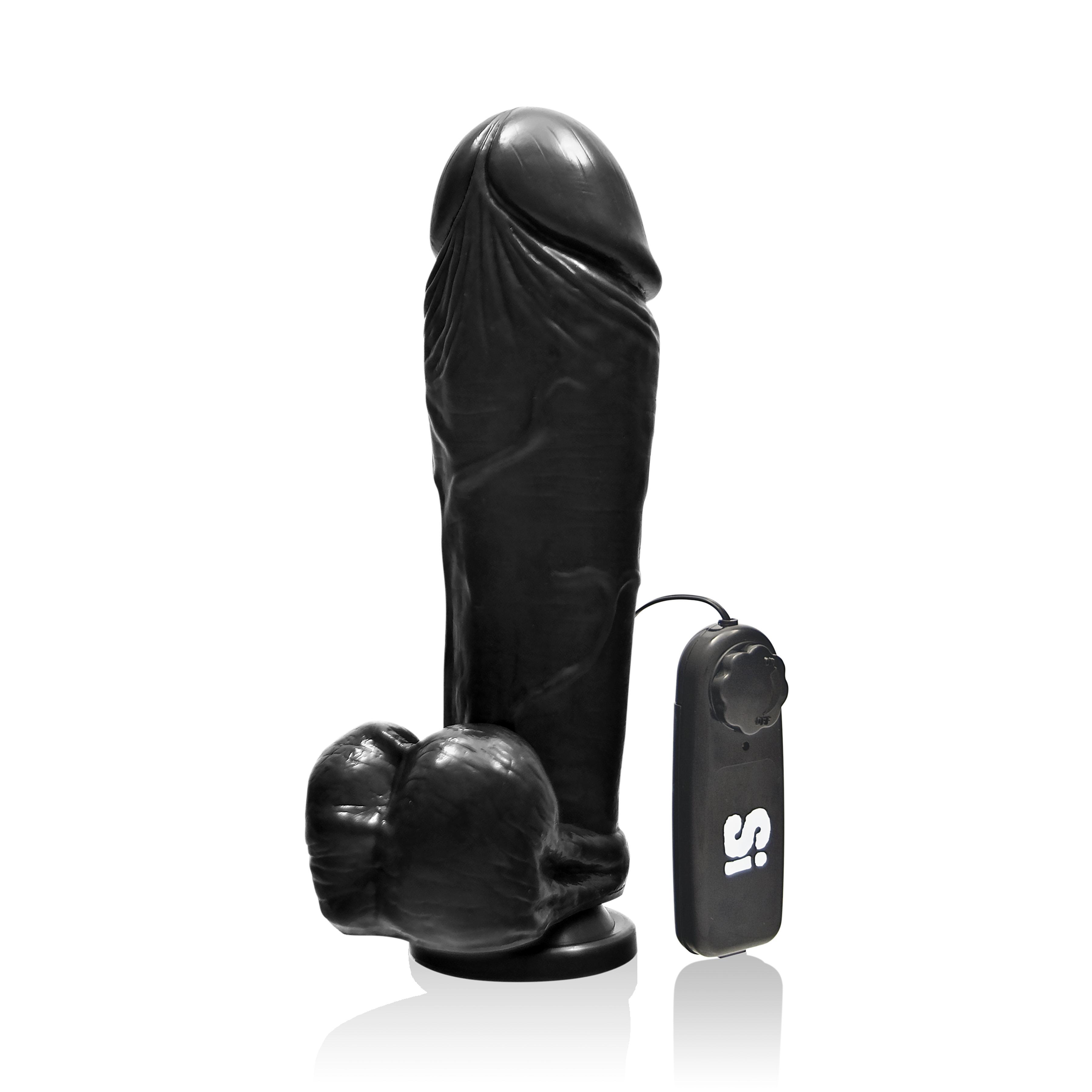 SI IGNITE Vibrating Thick Cock with Balls and Suction, 25 cm, Black