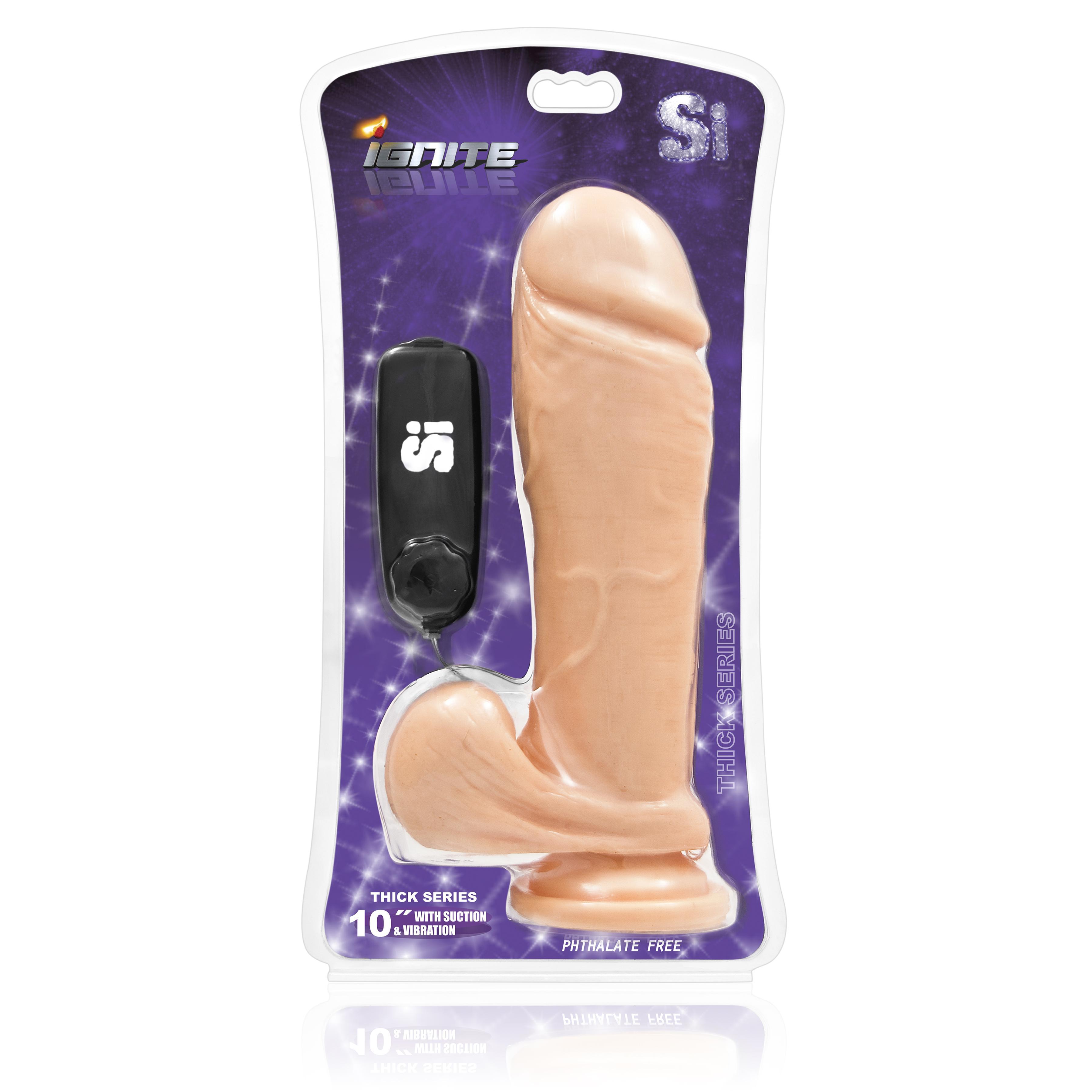 SI IGNITE Vibrating Thick Cock with Balls and Suction, 25 cm, Flesh