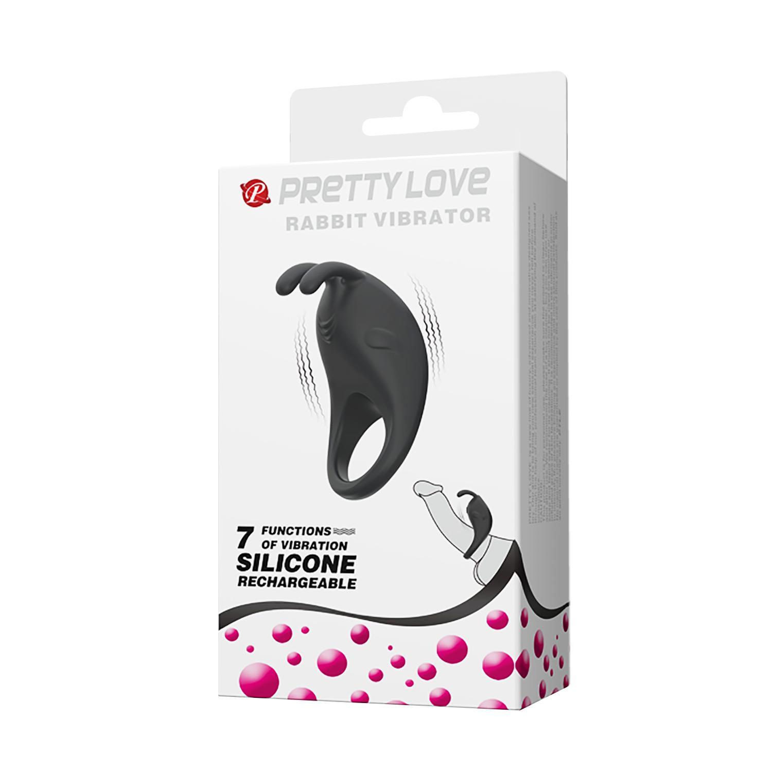 PRETTY LOVE - Rabbit Vibrator Ring, Rechargeable cock ring, 7 Functions of vibration, Silicone, Waterproof L?75mmW?40mm W?27mm