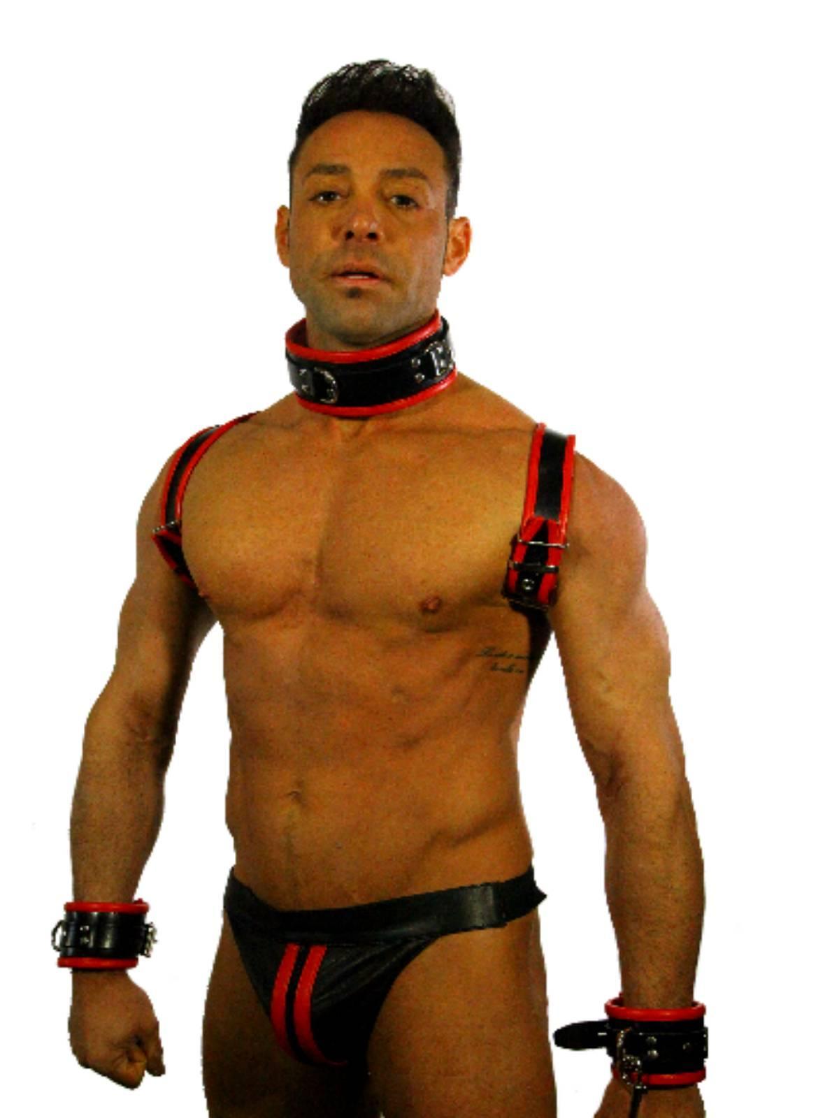 Rude Rider Shoulder Backstrap Harness Leather Black/Red, M size