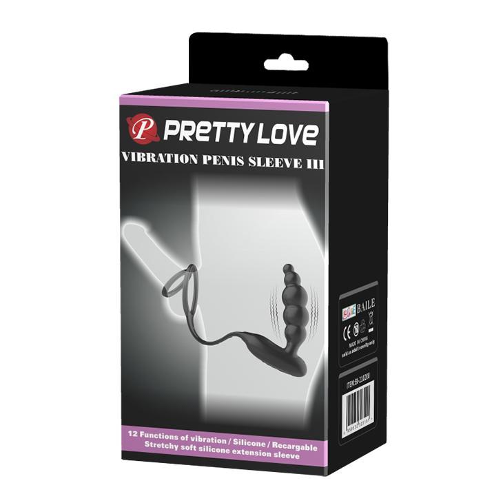 PRETTY LOVE - Vibration Penis Sleeve Iii, 12 functions of vibrationmemoryUSB rechargeablesilicone, waterproof L:212mm W:51mm H:95mm