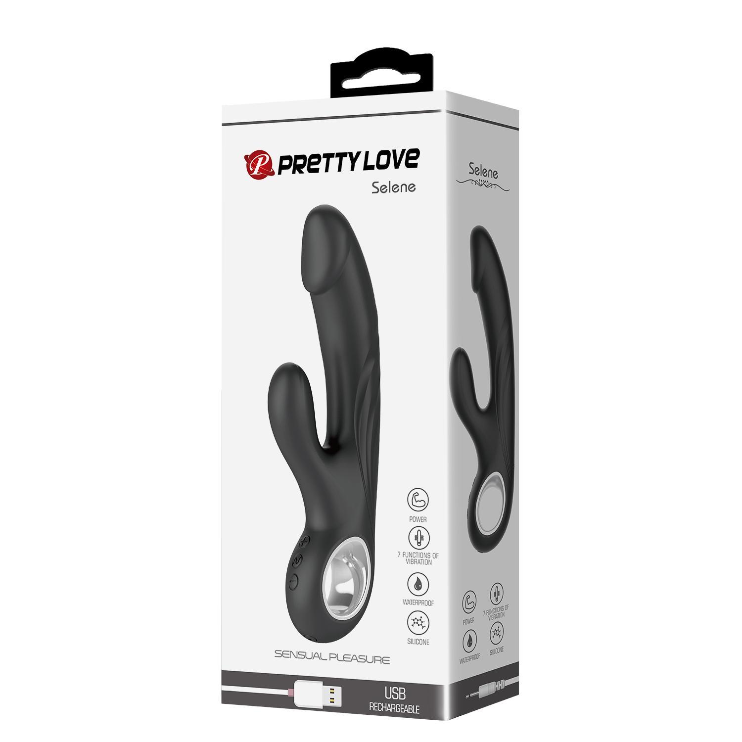PRETTY LOVE - Selene Rabbit VIbrator, 7 functions of vibration, 5 level of speed control, rechargeable L:190mmW:63mmH:33mm, Black