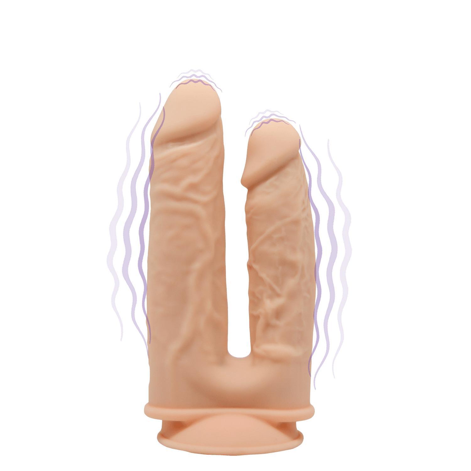 SILEXD Premium Silicone Dildo Model 1 Double Penetration Vibration, 17,5 & 19,5 cm, Flesh