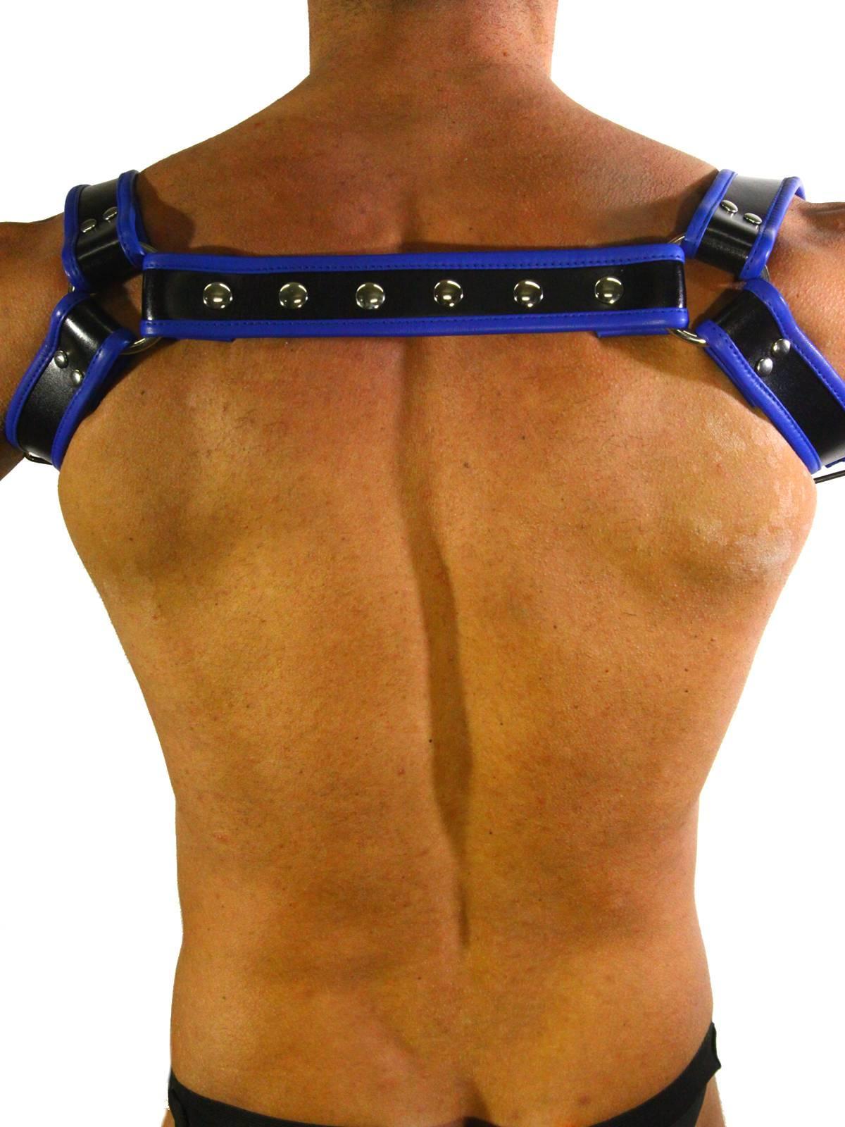 Rude Rider Shoulder Backstrap Harness Leather Black/Blue, S size