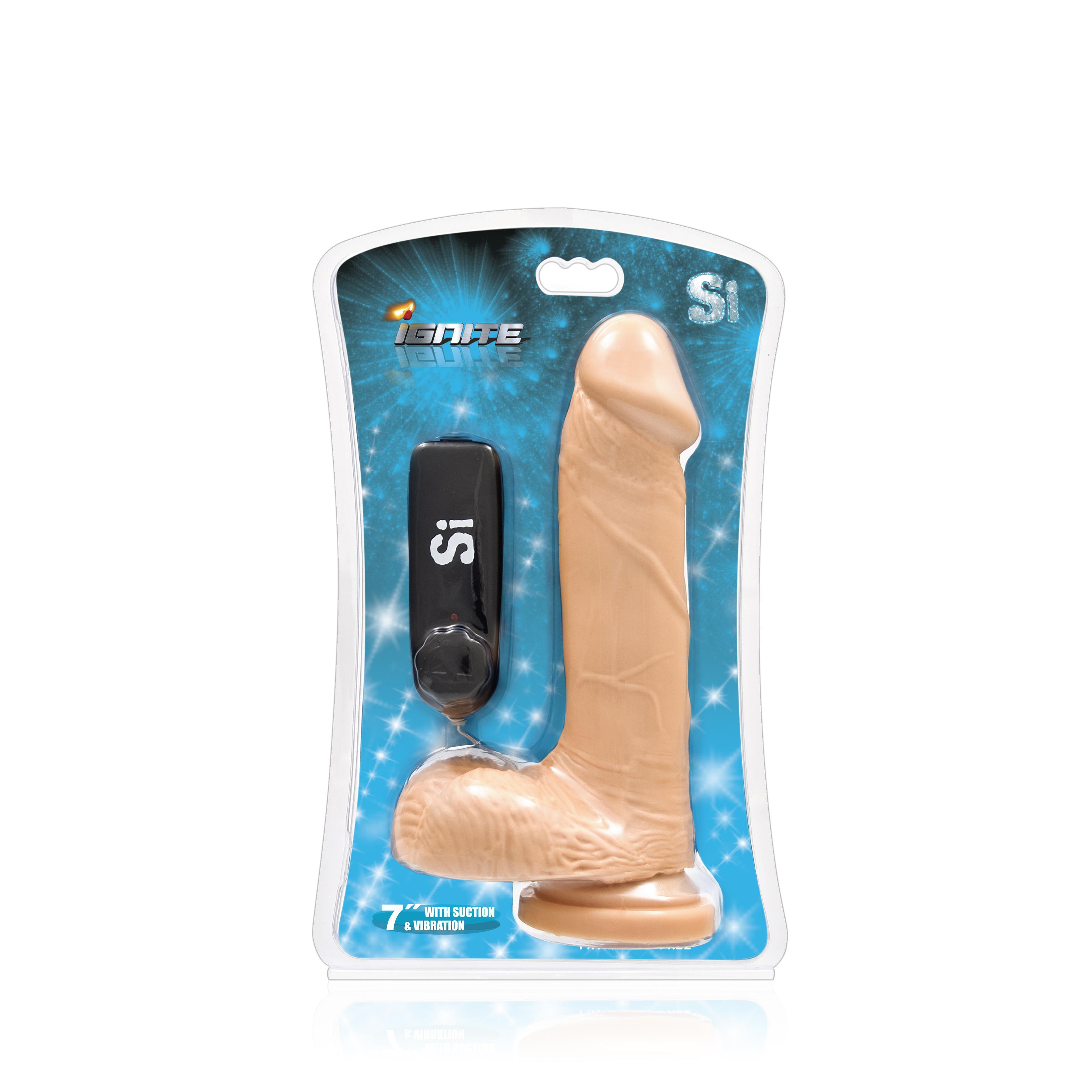 SI IGNITE Vibrating Cock with Balls and Suction, Flesh, 18 cm