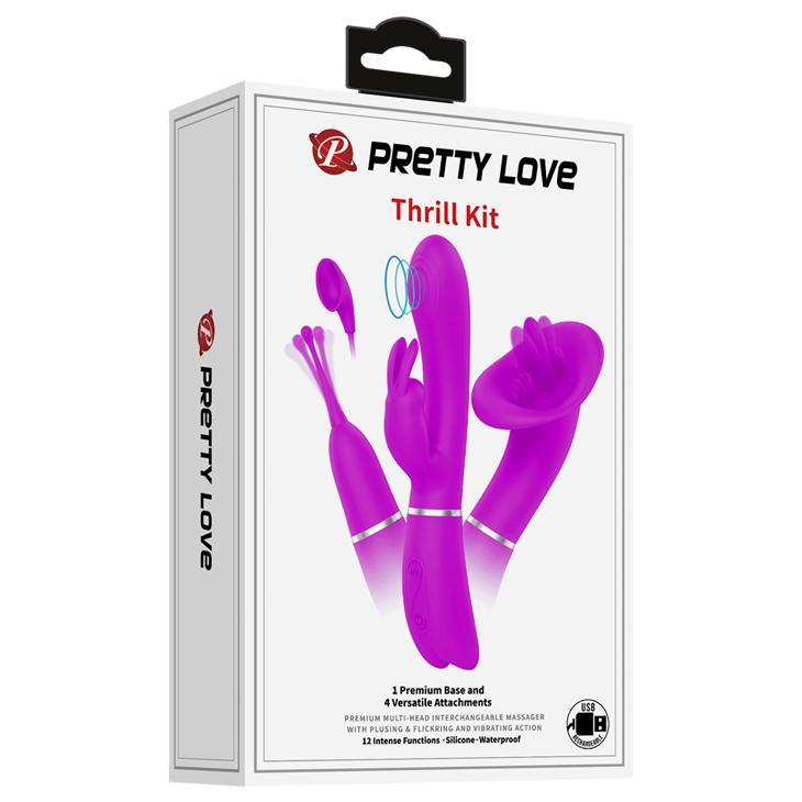 PRETTY LOVE - Thrill Kit, 1 Premium Base and 4 versatile attachments,12 intense functions of plusing and vibration,USB  rechargeable. 