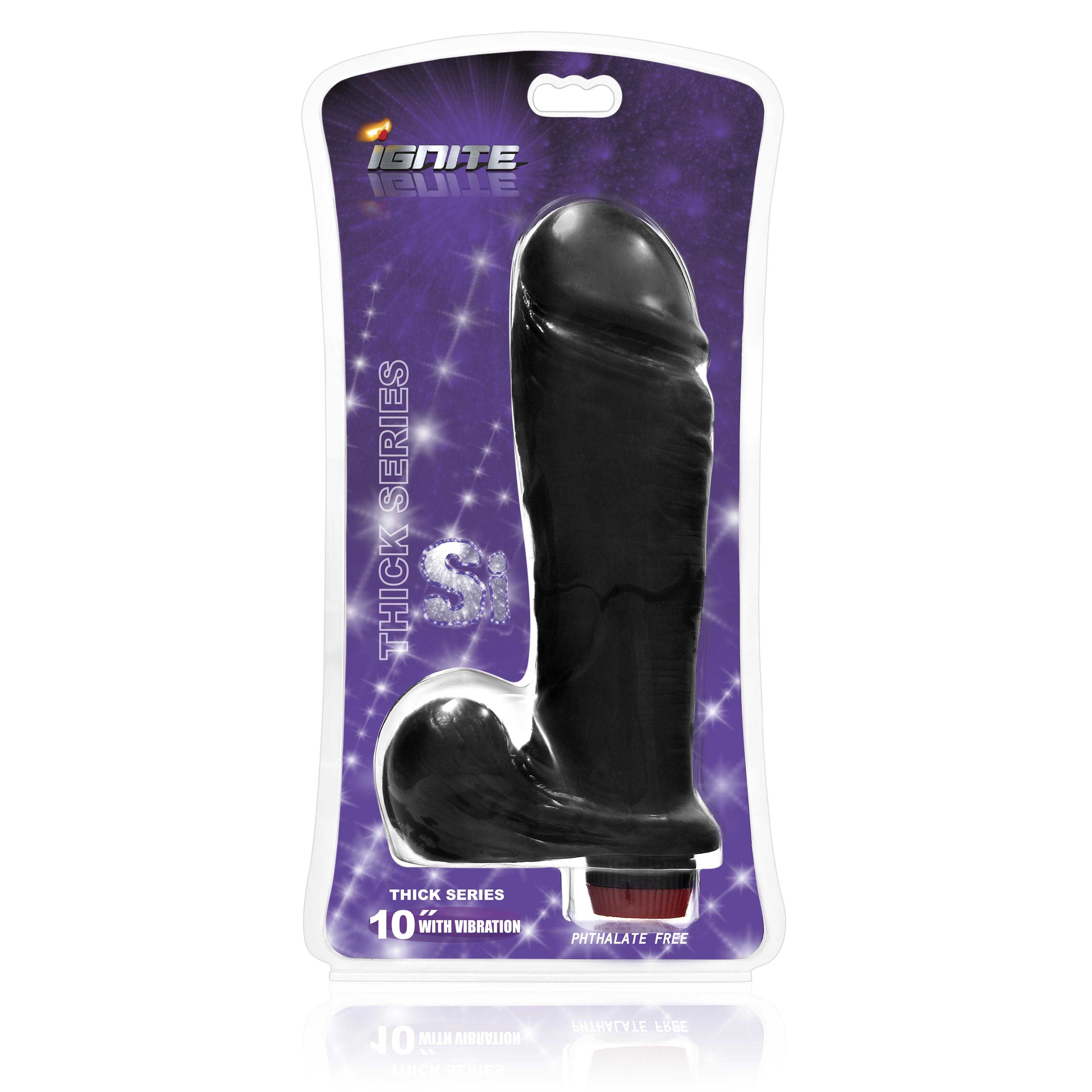 SI IGNITE Thick Cock with Balls and Vibration, 25 cm, Black