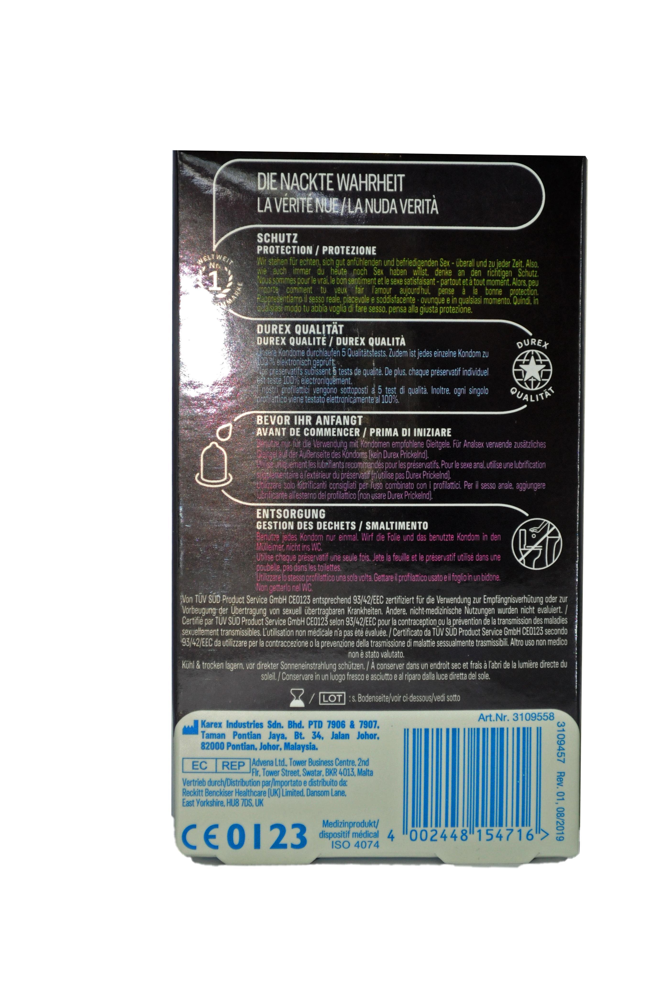 Durex Perfect Glide 10pcs, Condoms, with Reservoir, Extra Moist, Ø 56mm, 200mm