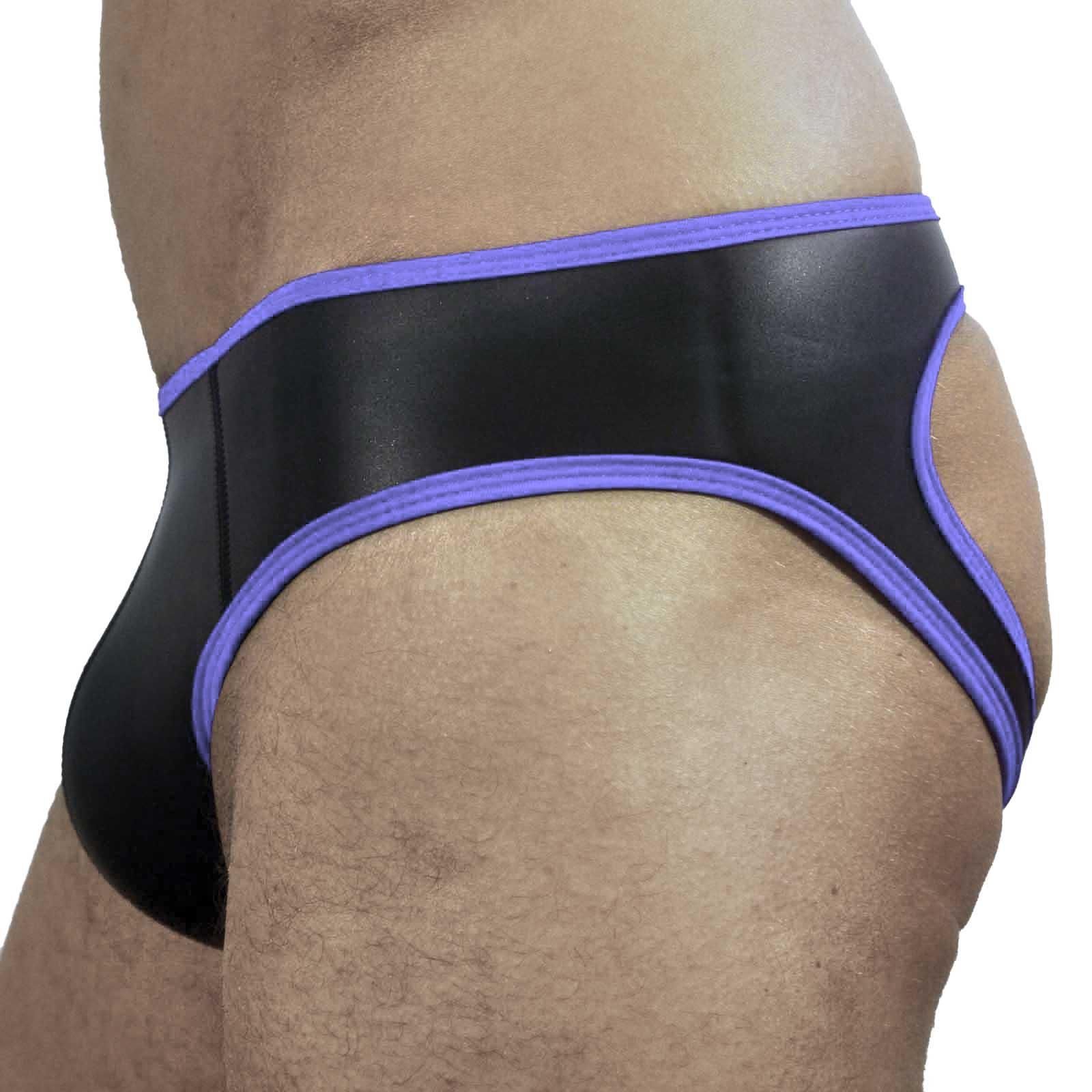 Rude Rider Neoprene Brief Open Back Bottoms Black/Blue, M size