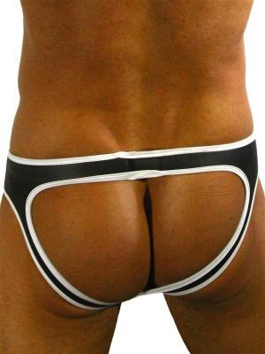 Rude Rider Neoprene Brief Open Back Bottoms Black/White, XL size