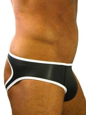 Rude Rider Neoprene Brief Open Back Bottoms Black/White, XL size