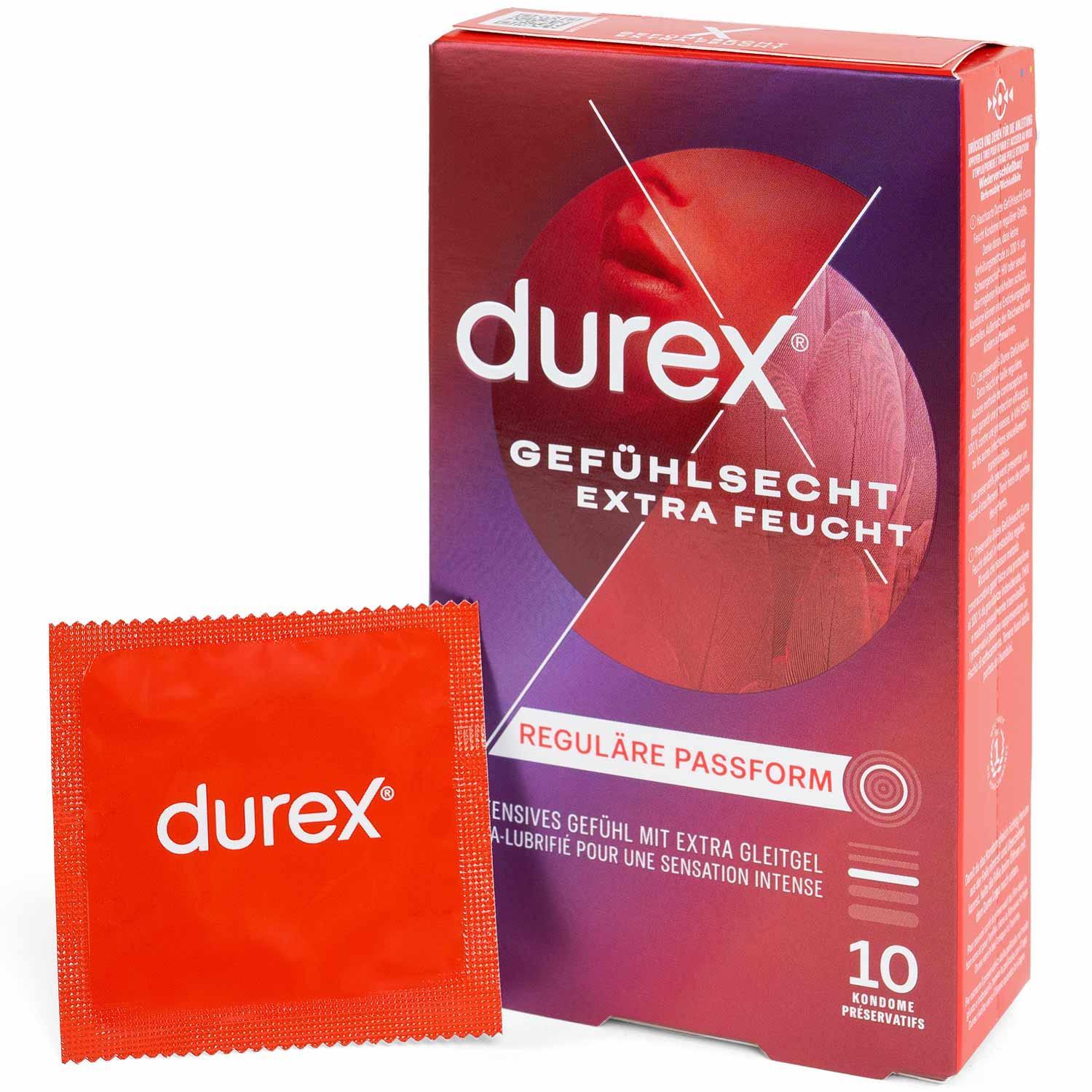 Durex Gefühlsecht Extra Feucht Condoms 10pcs, with Reservoir, Extra Lubrication, Ø 56mm, 195mm