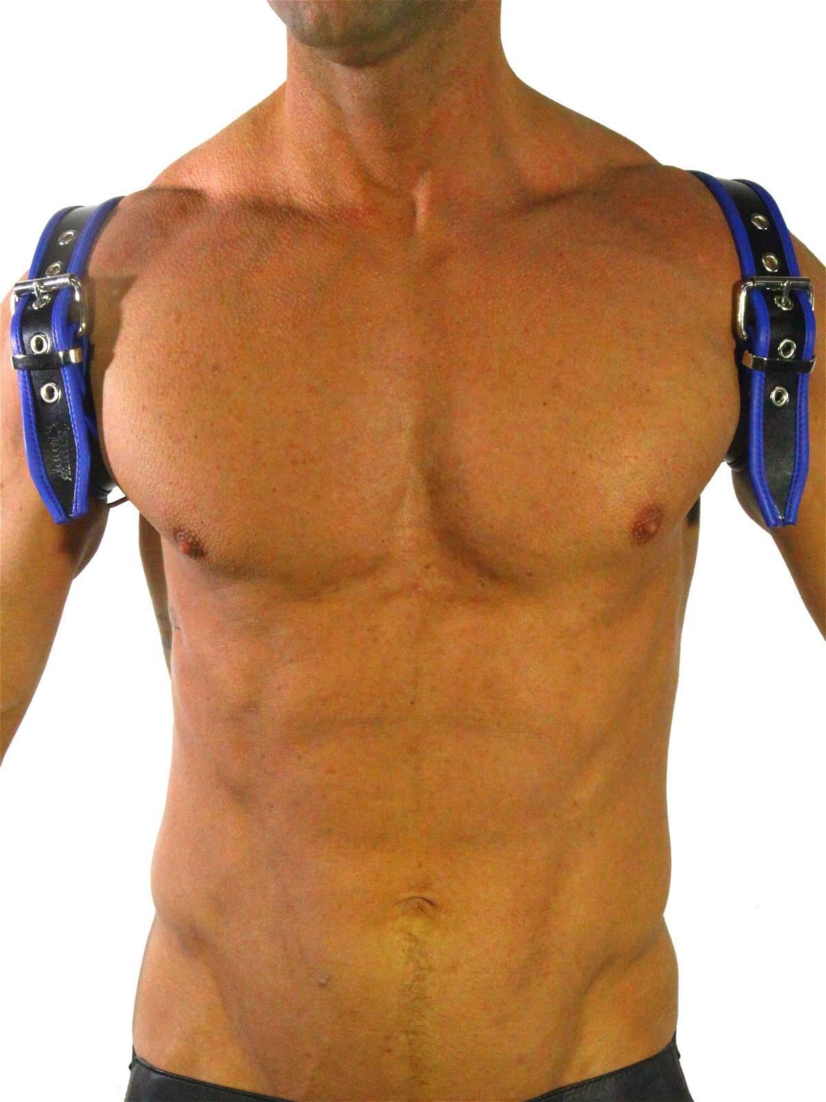 Rude Rider Shoulder Backstrap Harness Leather Black/Blue, L size
