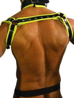 Rude Rider Shoulder Backstrap Harness Leather Black/Yellow, M size