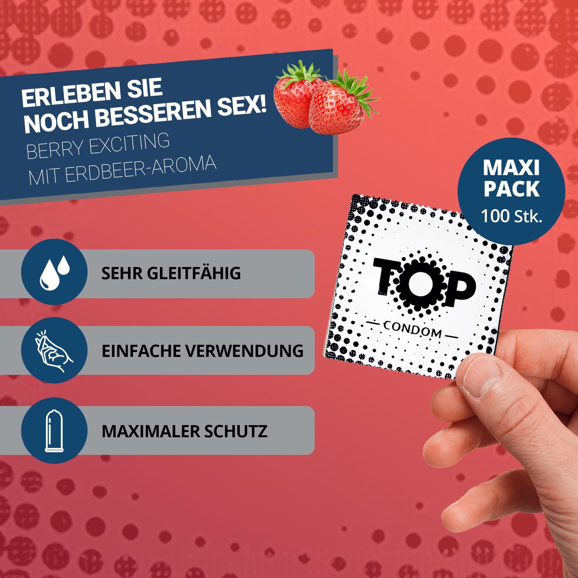 TOP Condoms Red: Berry Exciting - Strawberry Play, Packs of 100