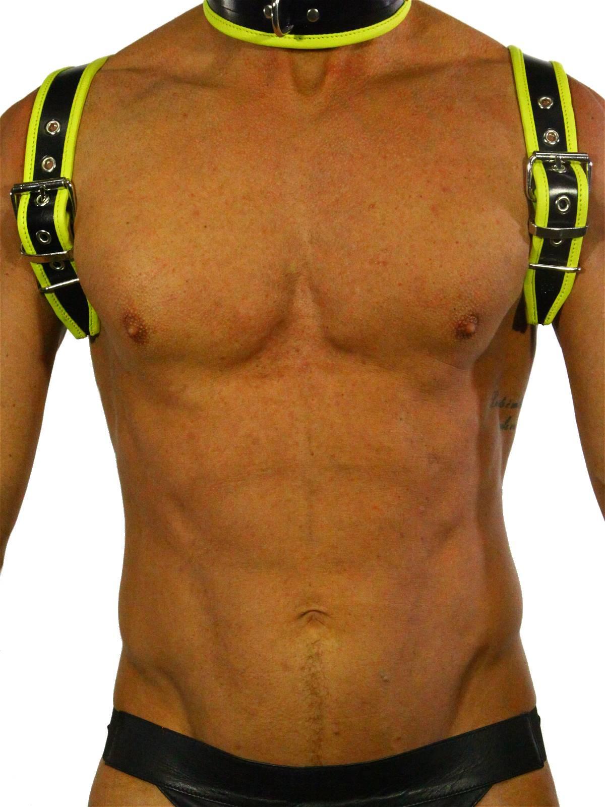 Rude Rider Shoulder Backstrap Harness Leather Black/Yellow, M size