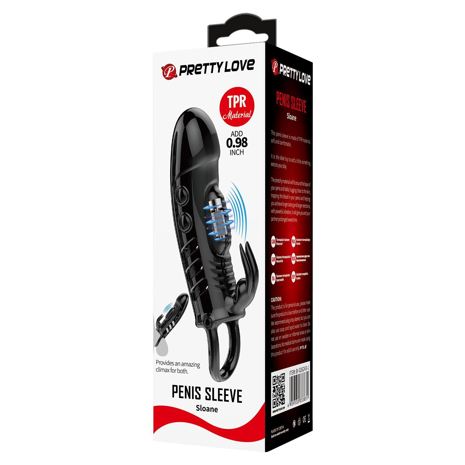 PRETTY LOVE - Sloane, penis sleeve with vibration, Black, 38*187 PRETTY LOVE - Sloane, penis sleeve with vibration, Black, 38*187