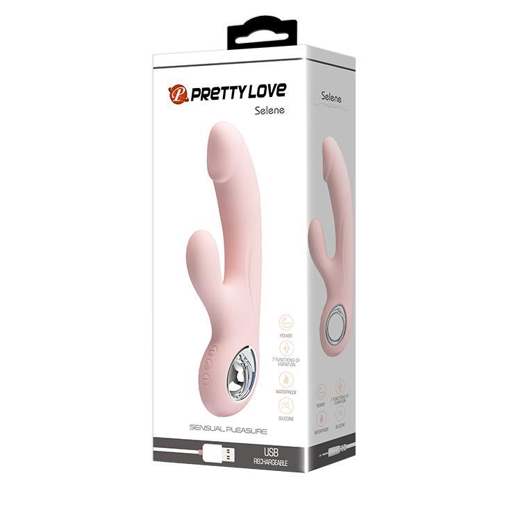 PRETTY LOVE - Selene Rabbit Vibrator, 7 functions of vibration, 5 level of speed control, rechargeable L:190mmW:63mmH:33mm, Light Skin