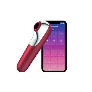 Satisfyer Dual Love Connect App Vibrator + Druckwellentoy, Red, 16 cm