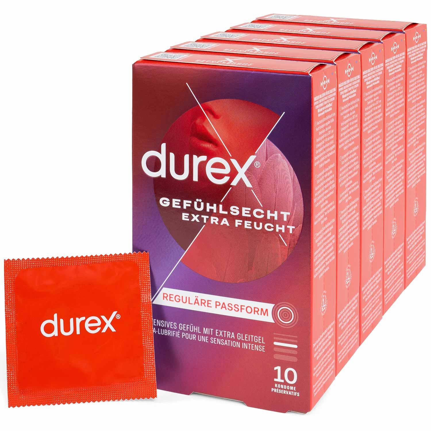Durex Gefühlsecht Extra Feucht Condoms 10pcs, with Reservoir, Extra Lubrication, Ø 56mm, 195mm