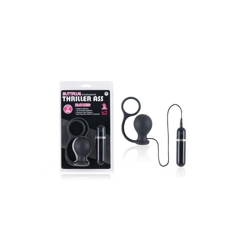 Thriller Ass Plug 3 with Vibration, 8 cm, Black