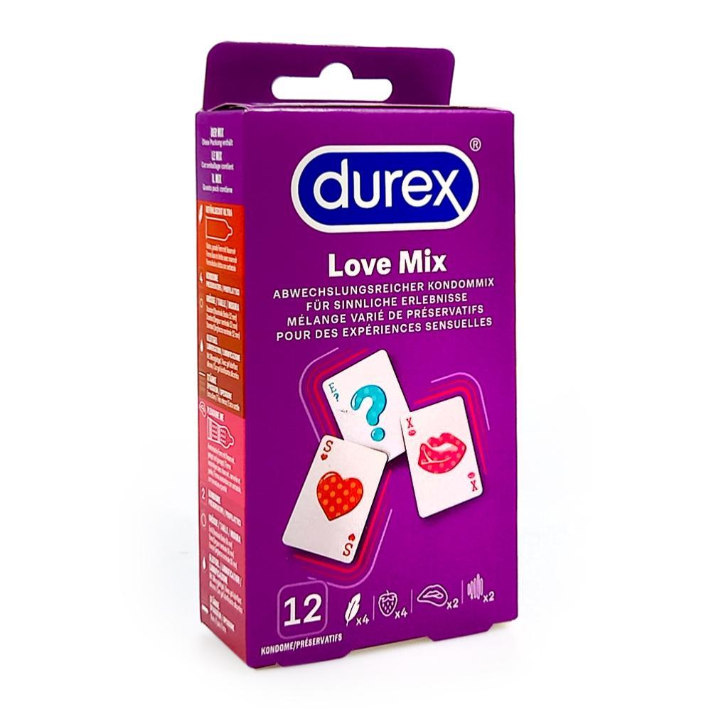 Durex Love Mix Condom Mix, 12 pcs, with Reservoir, Strawberry, Ø 56mm