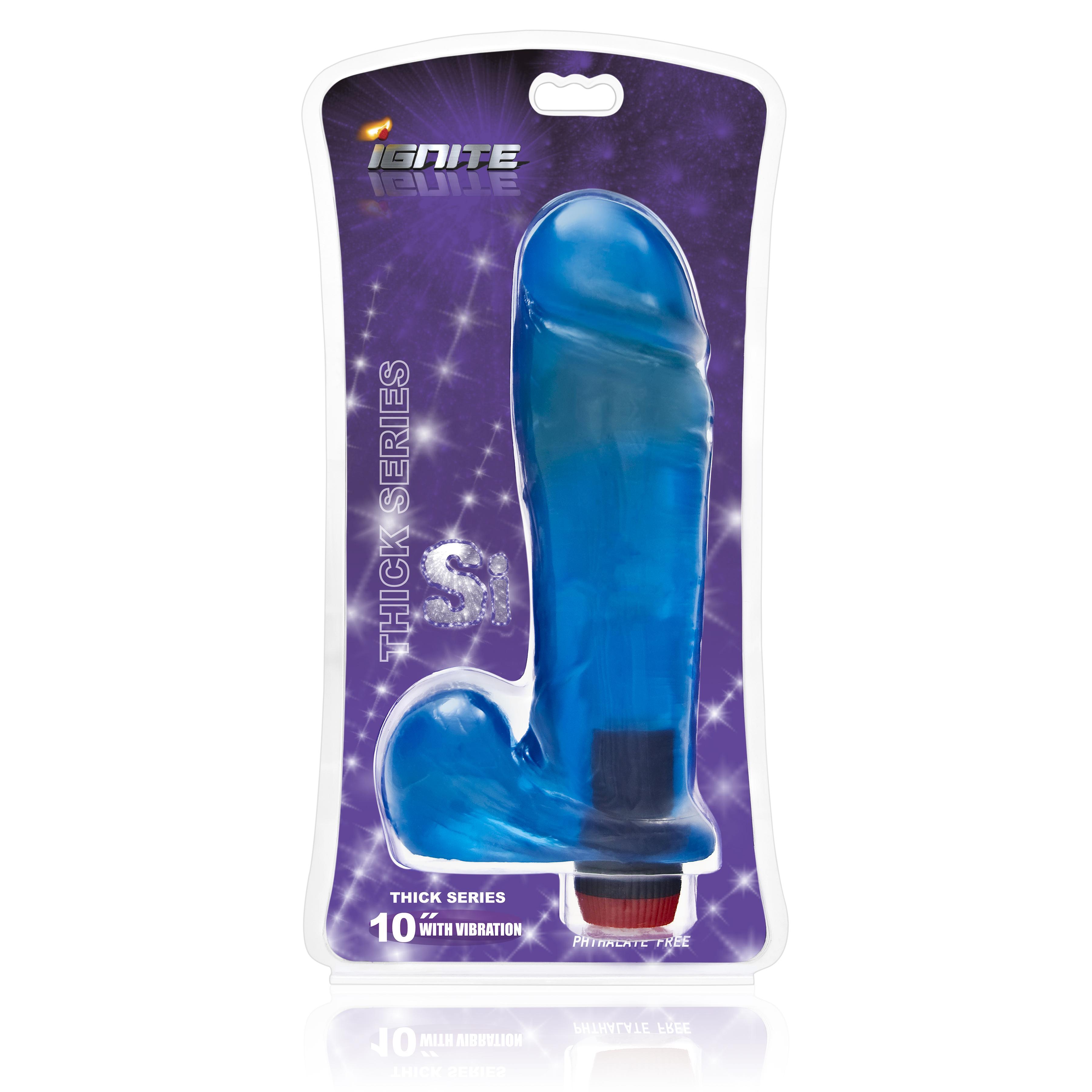 SI IGNITE Thick Cock with Balls and Vibration, 25 cm, Blue